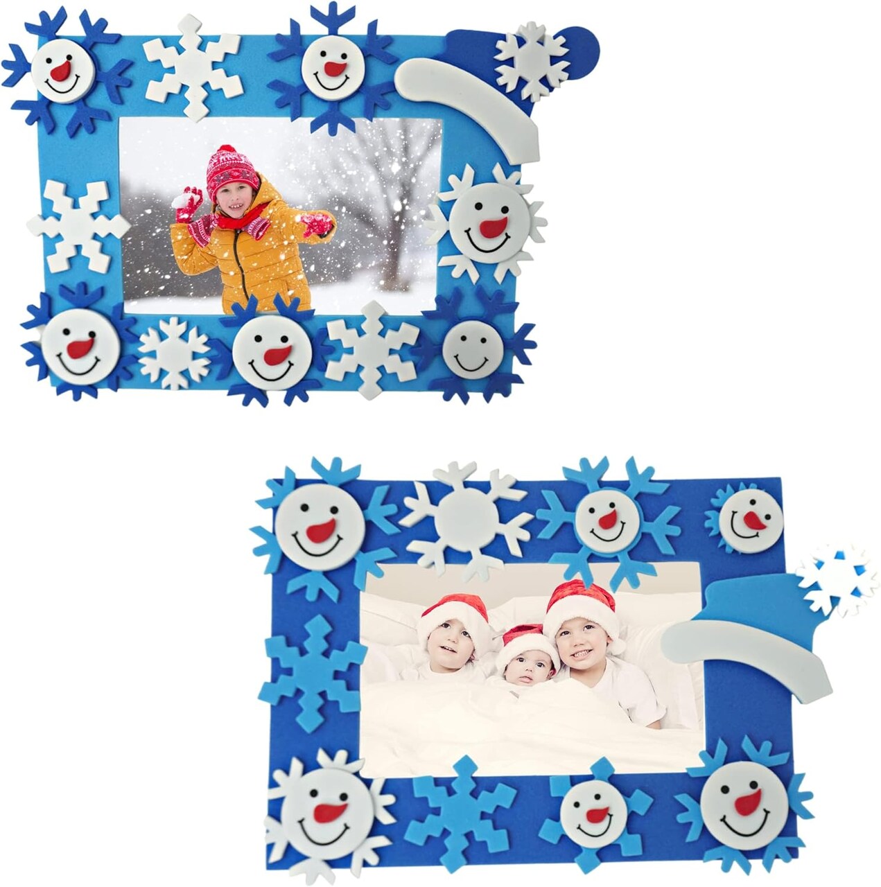 4E's Novelty Foam Snowflake Pictures Frame Craft Kit, 4 Pack Christmas Foam Picture Frames for Kids, Winter Picture Frames Craft with Self-Adhesive Stickers & Decorative Snow Pictures Frame Crafts